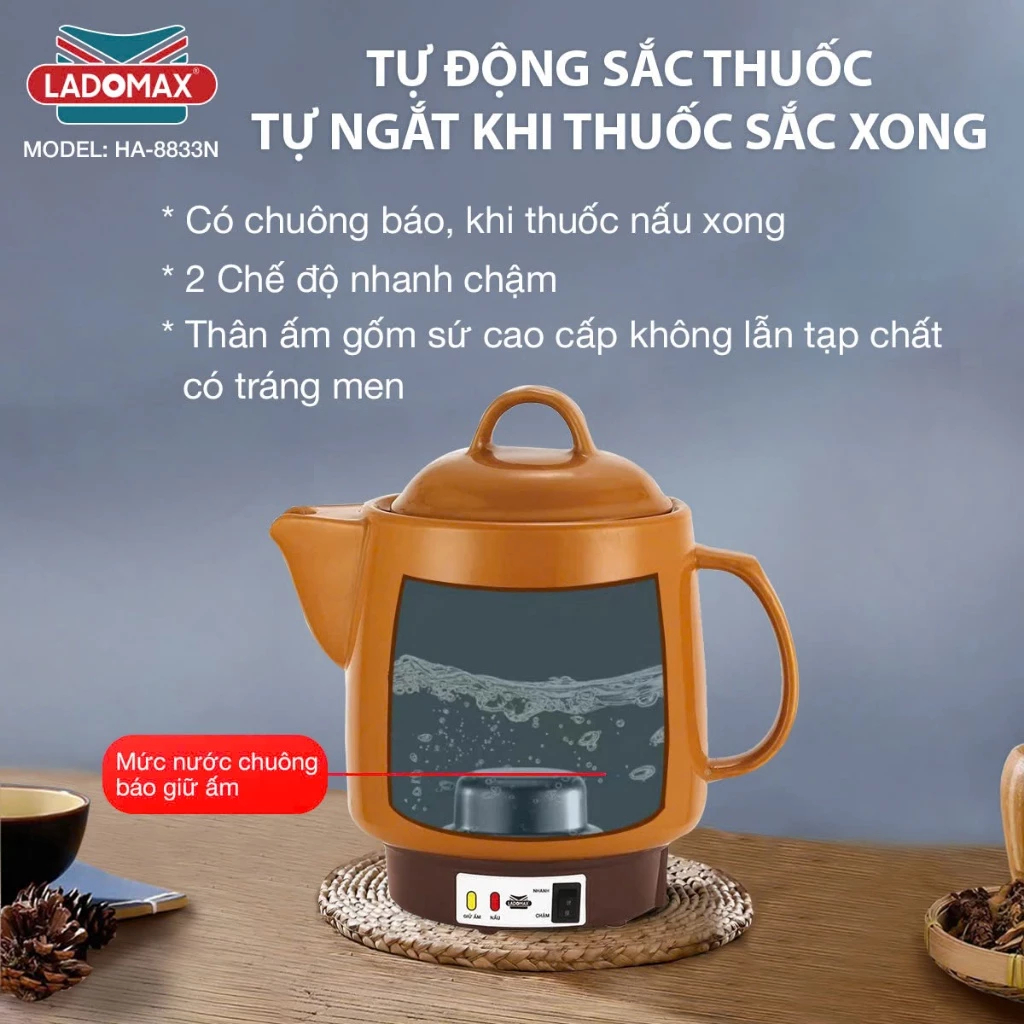 Ấm Sắc Thuốc LADOMAX HA- 8833N 3,3L Mâm Nhiệt Inox Giữ Ấm 2 Chế Độ Nấu Tự Ngắt BH12 Tháng | BigBuy360 - bigbuy360.vn