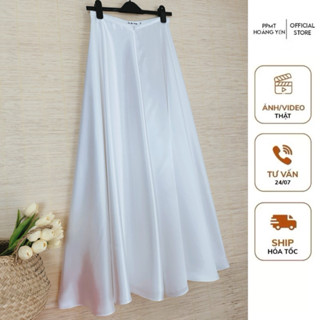 Quần váy lụa phi bóng trắng siêu dài xoè ống rộng 115 dài 103-105cm chất dày dặn, bóng mềm bồng xoè mặc áo dài, bà ba