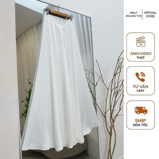 Quần váy lụa ống rộng 100cm, dài 105cm màu trắng sữa chất lụa satin mỏng nhẹ bồng bềnh