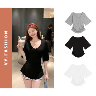 Áo thun tay ngắn cổ chữ V màu đen bigsize dáng ôm che khuyết điểm ,thoáng khí chất tăm lạnh thích hợp mặc hàng ngày A07