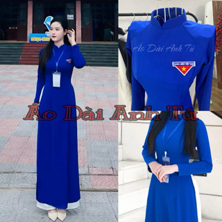 Áo Dài Đoàn Viên Thanh Niên Việt Nam , Áo Dài Truyền Thống Chất Lụa Mỹ Máu Xanh Cô Ban - Quần Trắng ,Trẻ Trung Nămg Động