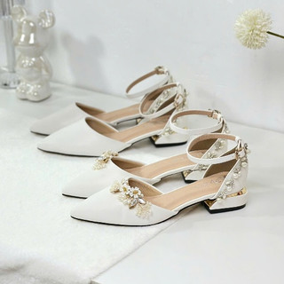  Giày Cao Gót_ 3 Phân__ Cài Đính Hạt Lấp Lánh Màu Vàng _ Giày Đi Tiệc_Giày Cưới Cô Dâu  Nữ  Shoes 