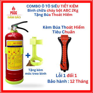  Bình chữa cháy bột ABC 2kg kèm búa thoát hiểm có tem bảo hành 12 tháng dùng cho văn phòng xe tải... 