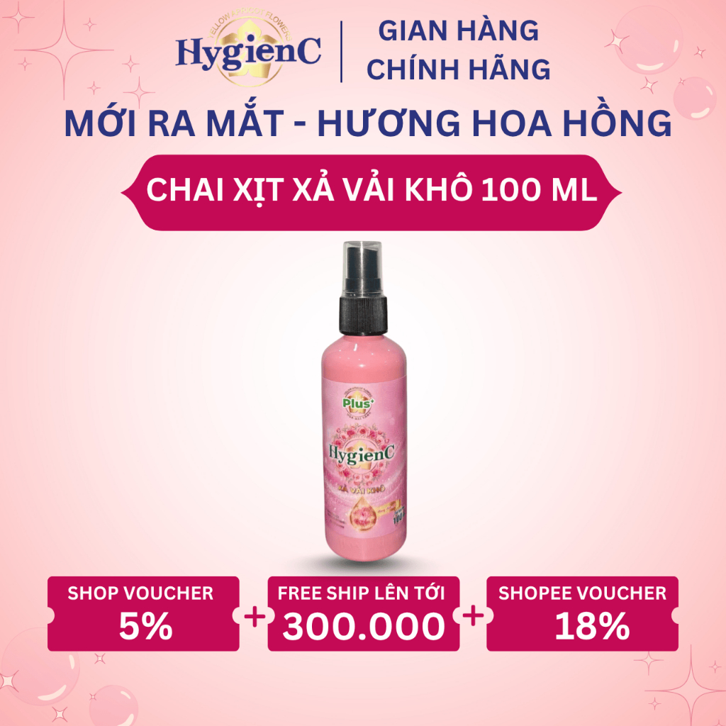 Chai Xịt Thơm Quần Áo HygienC Plus 100ml Tiện Lợi - Hương Hoa Hồng (Xả Vải Dạng Khô)
