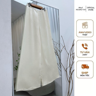 Quần lụa Tô Châu ống rộng mặc áo yếm, bà ba áo kiểu chất vải dày mịn, dài 105, ống 35 màu kem, nâu sữa, trắng, đen