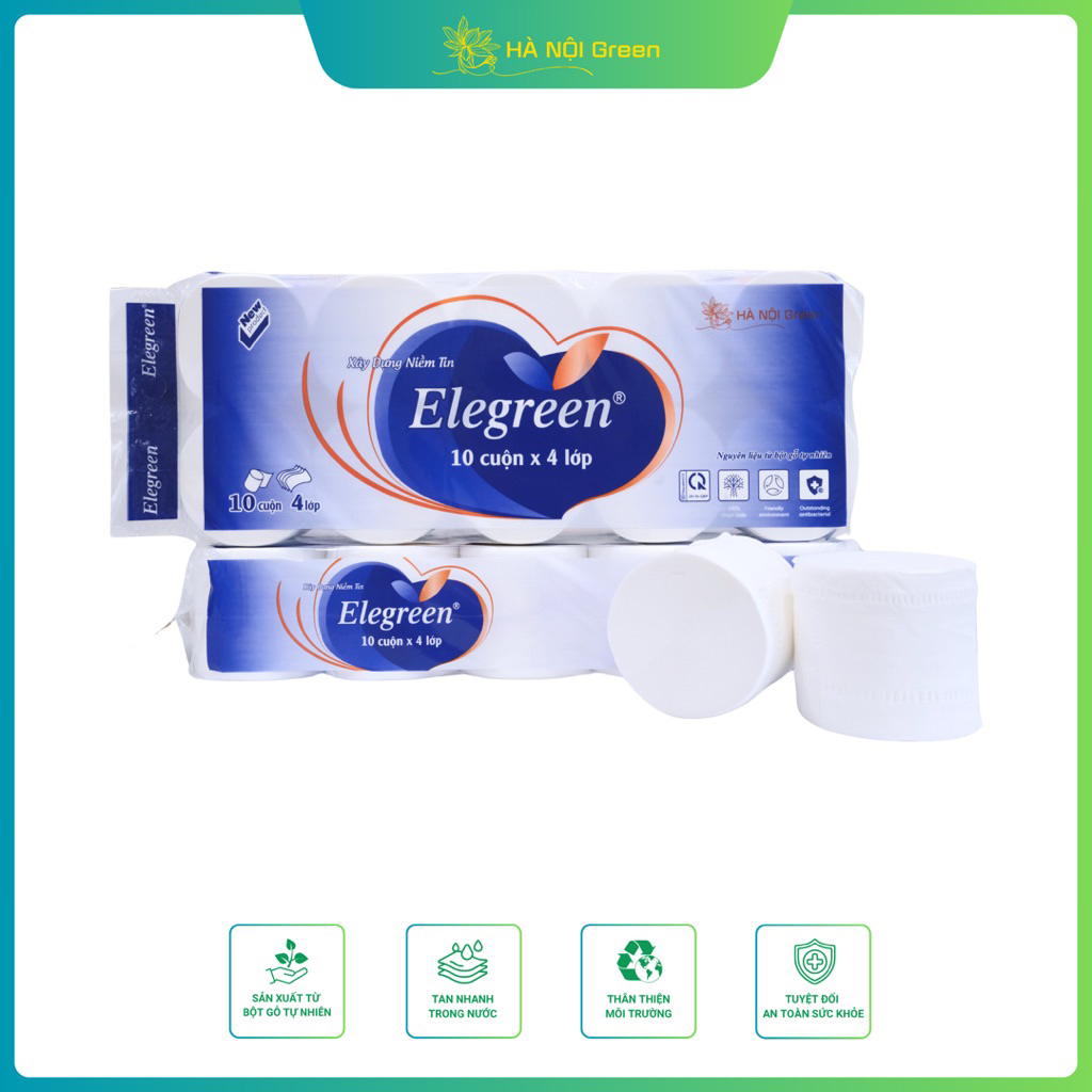 Combo 2 bịch giấy Vệ Sinh Elegreen Xanh 4 Lớp siêu mịn Không Lõi