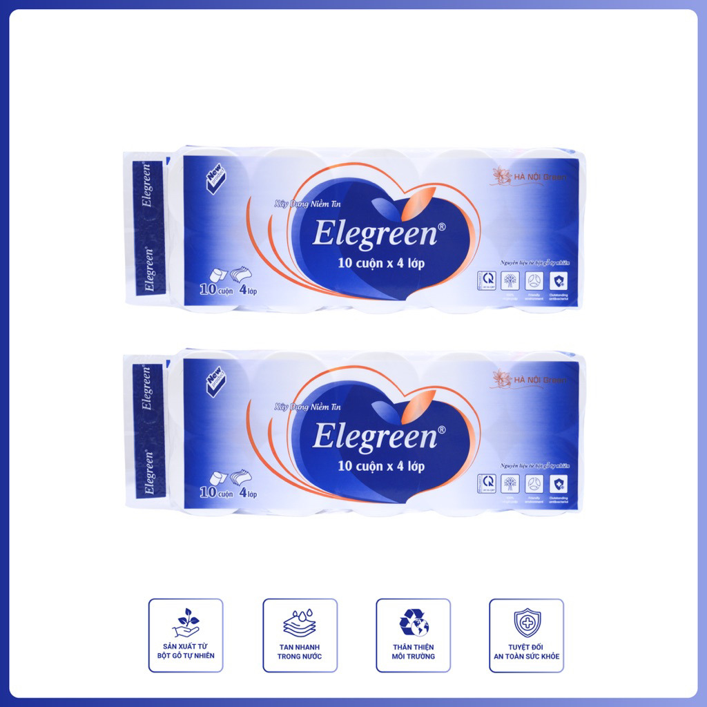 [ComBo 2 Bịch Elene] Mẫu Mới Giấy Vệ Sinh Elegreen 4 Lớp Siêu Mịn Không Lõi và Có Lõi Dây 10 Cuộn