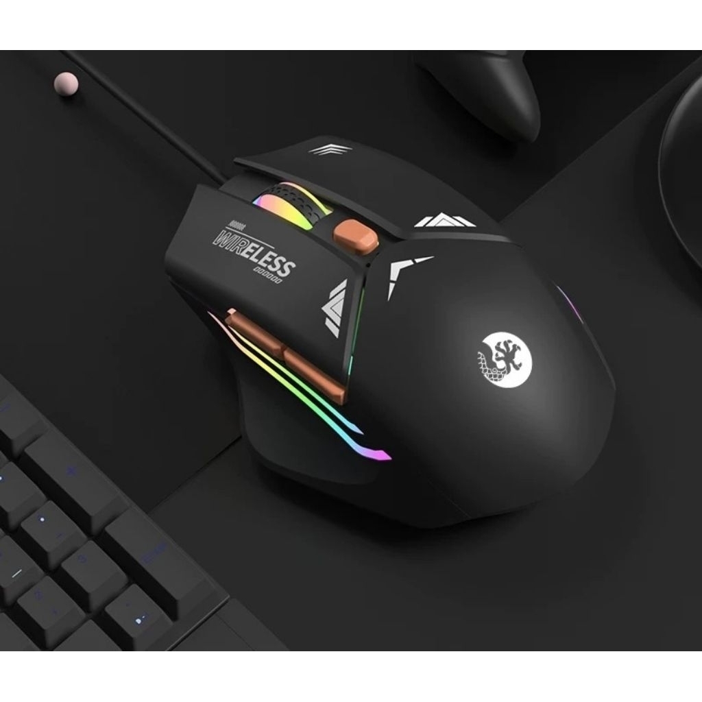Chuột dây TEKKIN G540 gaming máy tính 6 nút silent tắt âm led RGB gundam công thái học gaming