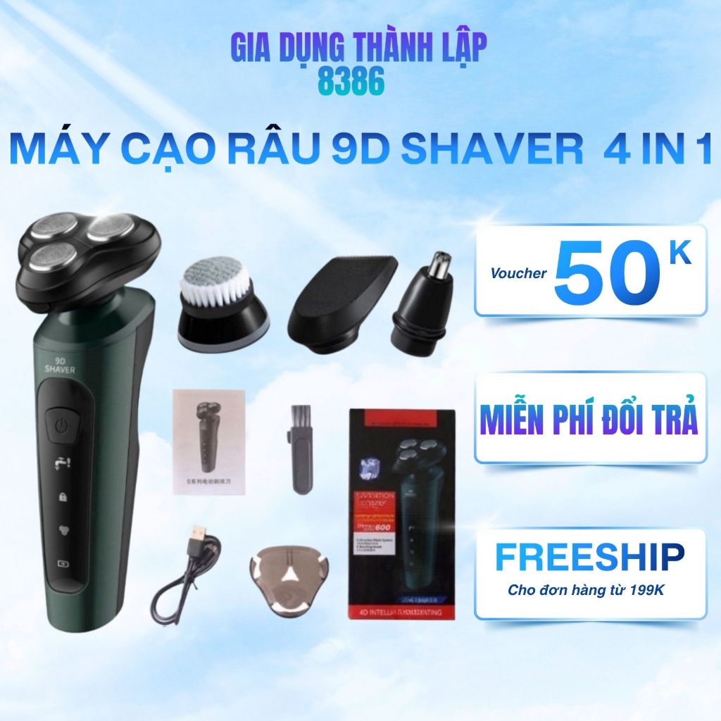 Máy Cạo Râu Đa Năng 9D Shaver 4 In 1 Tặng Kèm 5 Phụ Kiện Cao Cấp Chống Nước Ipx7 Tiện Lợi