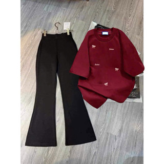 [Tổng hợp set mới] Các mẫu áo phông hot trend Mix quần dài ống loe chất umi hàn hack dáng