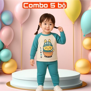  Combo 5 Bộ Quần Áo Thu Đông Dài Tay Cho Bé Trai Gái Chất Vải Tăm Hàn Mềm  ngẫu nhiên  