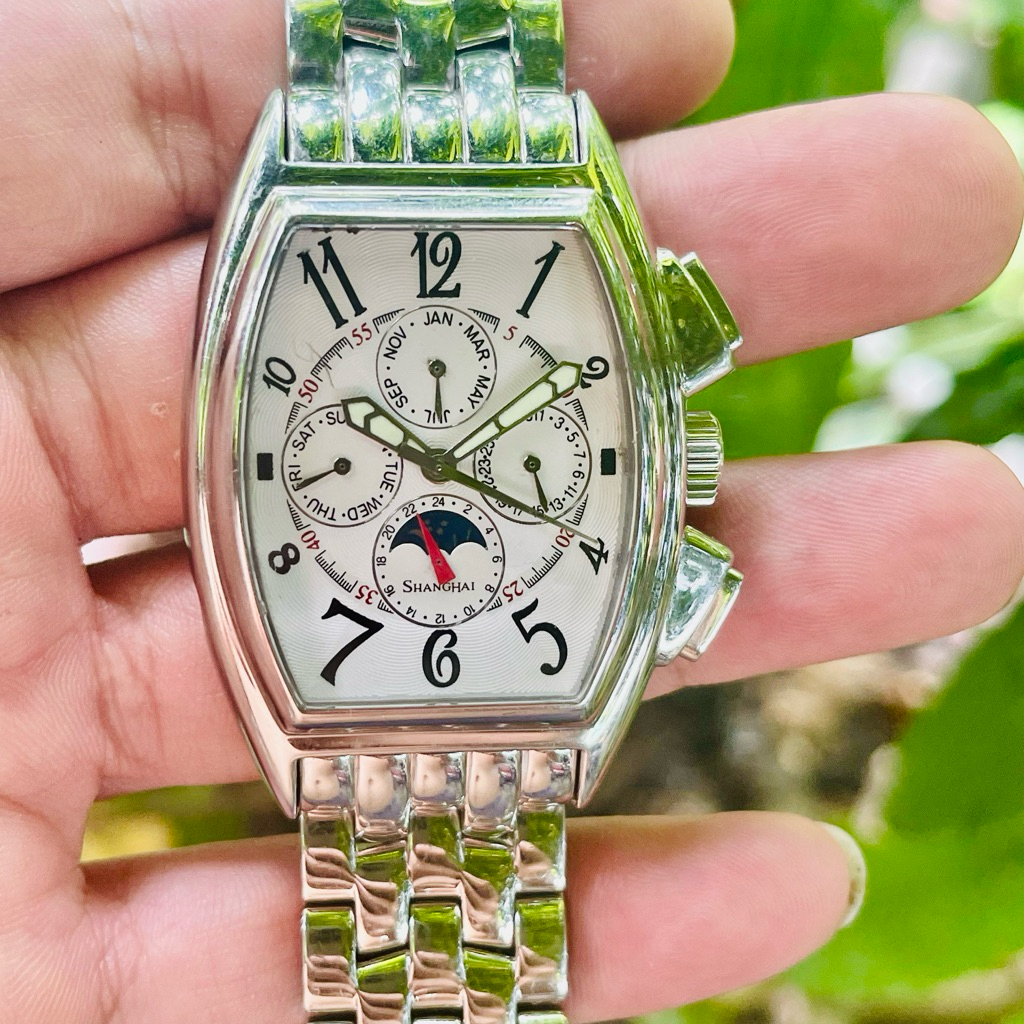Đồng hồ cơ nam automatic hiệu SANGHAI full 7 ki, lịch trăng sao [Chính hãng/Nhật 2HAND]