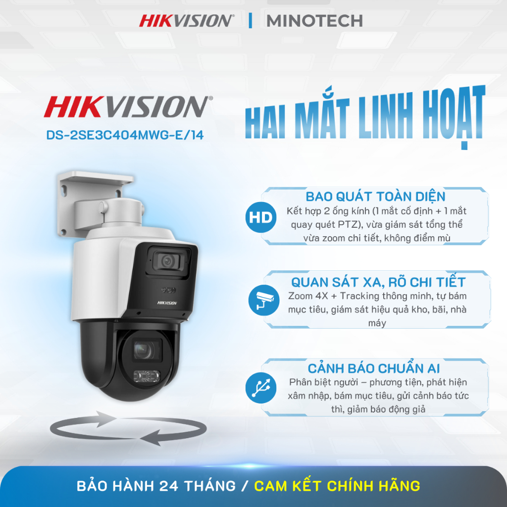 Camera IP ống kính kép quay quét PTZ Tandemvu 4MP+4MP Hikvision DS-2SE3C404MWG-E/14
