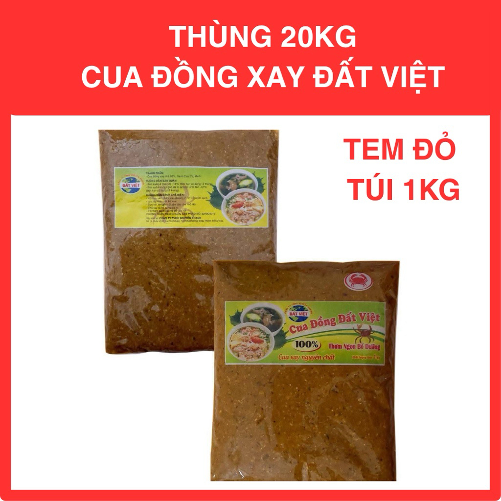 Thùng 20kg cua đồng xay Đất Việt tem đỏ túi 1kg