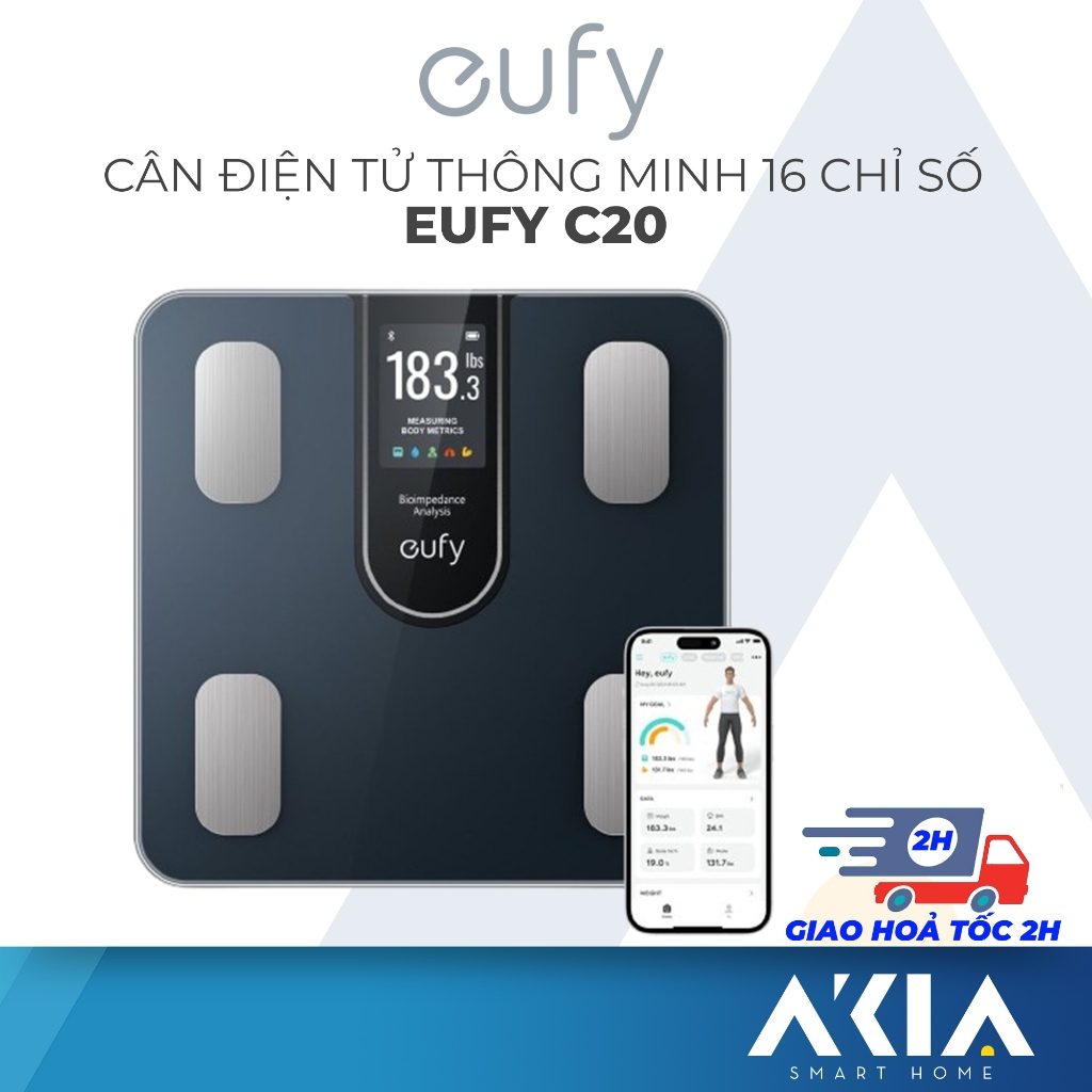 Cân điện tử thông minh 16 chỉ số Eufy C20, kết nối bluetooth, theo dõi cân nặng và các chỉ số cơ thể