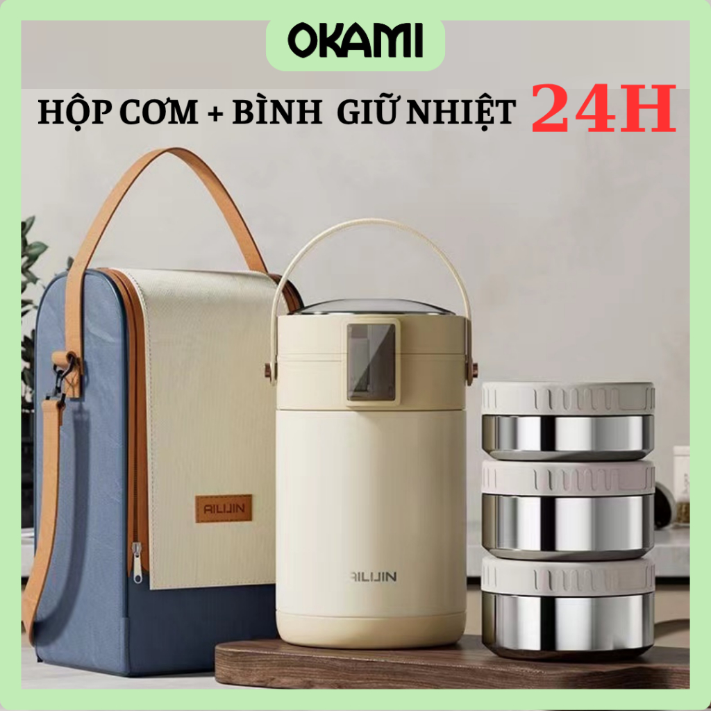 Hộp Cơm Giữ Nhiệt Bình Ủ Inox 316L ALIJIN, 3 Tầng - 4 Tầng Giữ Nhiệt 24H, Quay Lò Vi Sóng, Chống Tràn Chính Hãng