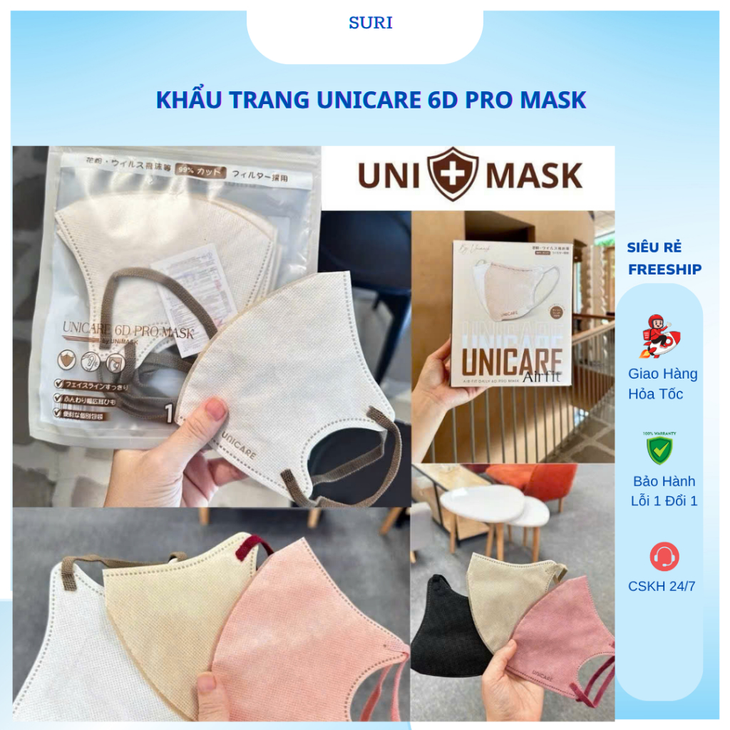 [ Giá Sỉ ComBo 50 Cái] Khẩu trang 6D PRO MASK,UNICARE 3 Lớp Kháng Khuẩn 6 Màu,Chính Hãng UNI MASK