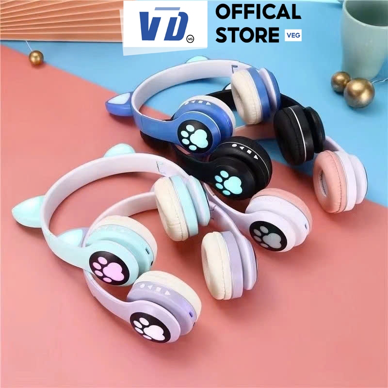 Tai nghe Chụp Tai Mèo Dễ Thương STN28 (Bản Mới) - Kết Nối Không Dây, Âm Bass Hay, Chống Ồn, Thiết Kế Cute - VTD Shop