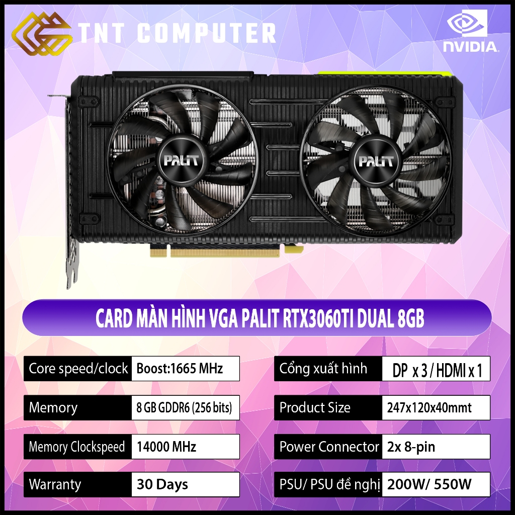 VGA - Card màn hình Palit RTX 3070 - RTX3060ti - RTX2070Super Jetstream 8GB 2 Fan LED RGB 2nd