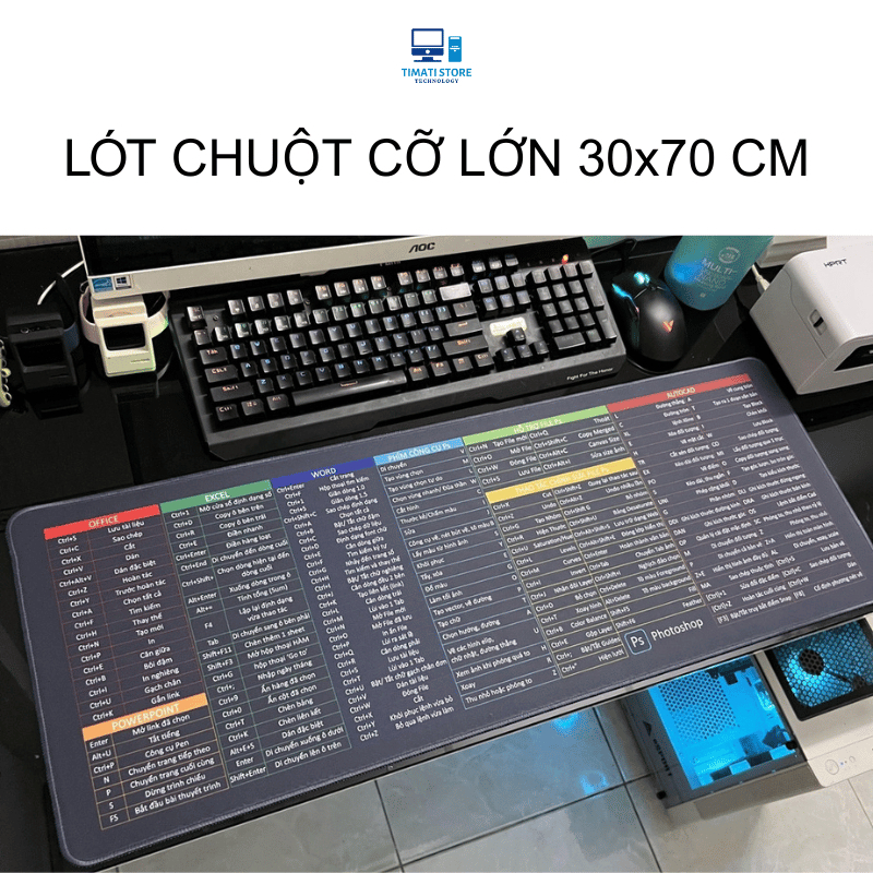 Lót chuột phím tắt văn phòng cỡ lớn 70x30 pad chuột công thức bo viền dày dặn, chống trơn trượt