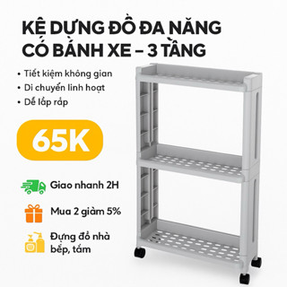 Kệ 3 Tầng COZY HOME Đựng Đồ Đa Năng Nhà Tắm Nhà Bếp Kệ góc hẹp có Bánh Xe