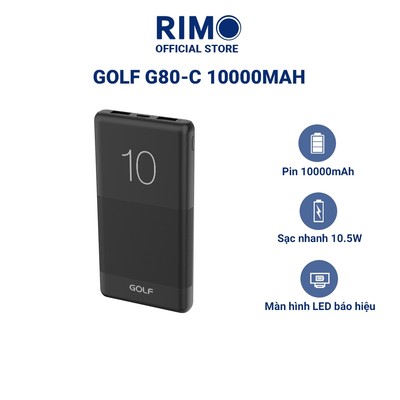 Sạc dự phòng Golf G80-C/G81-C dung lượng 10.000mAh/20.000mAh sạc được nhiều thiết bị - Màu đen
