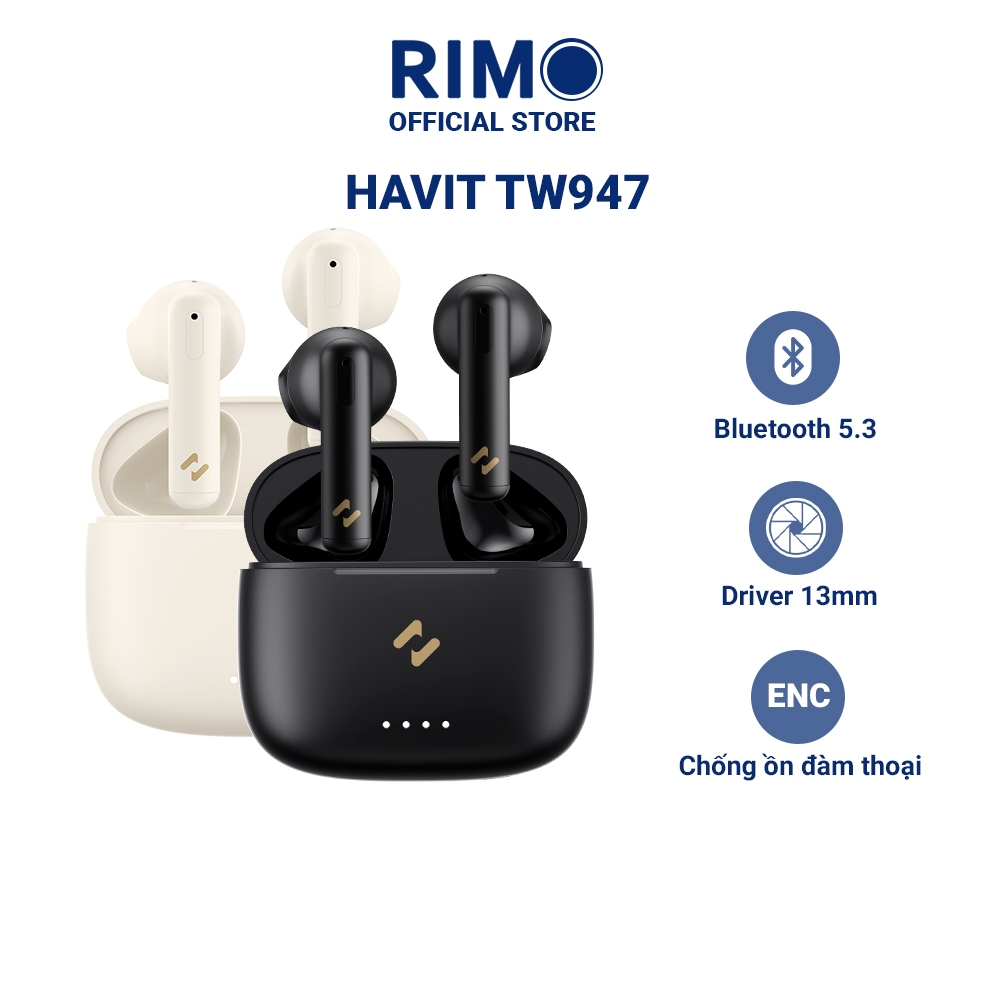 Tai nghe True Wireless Havit TW947 Bluetooth 5.3 âm thanh Hifi Driver 13mm