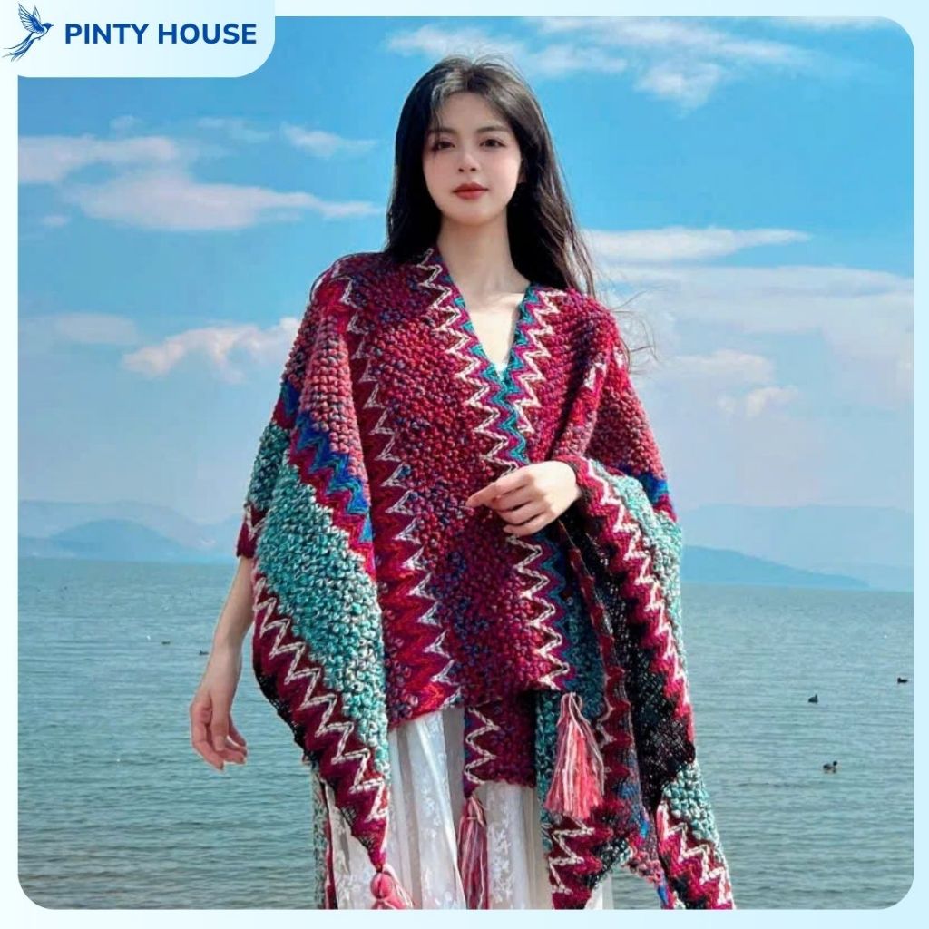 Khăn choàng cổ ,Khăn len áo choàng thổ cẩm nhiều màu, phong cách Tây tạng cho nam và nữ