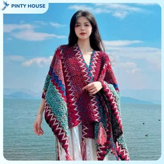 Khăn choàng cổ ,Khăn len áo choàng thổ cẩm nhiều màu, phong cách Tây tạng cho nam và nữ