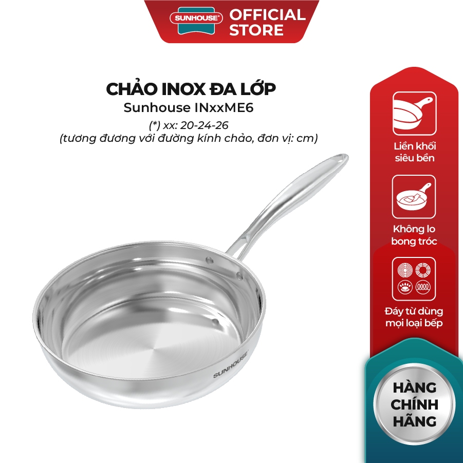 [Live] Chảo Inox đa lớp Sunhouse IN20M6E - IN24M6E - IN26M6E