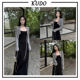 Set thu - đông nữ váy 2 dây freesize dáng maxi dài co giãn ôm xoè phối áo khoác cardigan dây mỏng nhẹ thắt dây KUDOSHOP