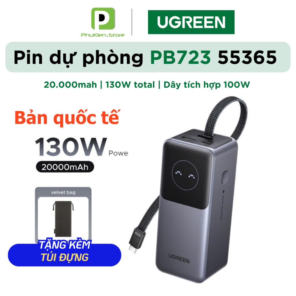 Pin Sạc dự phòng Ugreen PB723 ( 55365 ) 20.000mAh 130W | Màn hình hiển thị | Tương thích MACbook