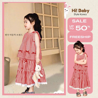  Set Váy Yếm Caro Cho Bé Gái Váy Yếm Bé Gái Chất Thô Cotton Mịn Mềm Mát Thiết Chân váy Đính Nơ Xinh 