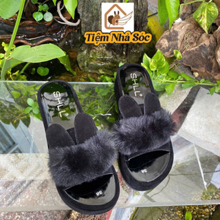 Dép Lông Nữ Đế Xuồng Quai Nhung Tai Thỏ Thời Trang Cao 6 phân- Thương Hiệu Nhà Sóc