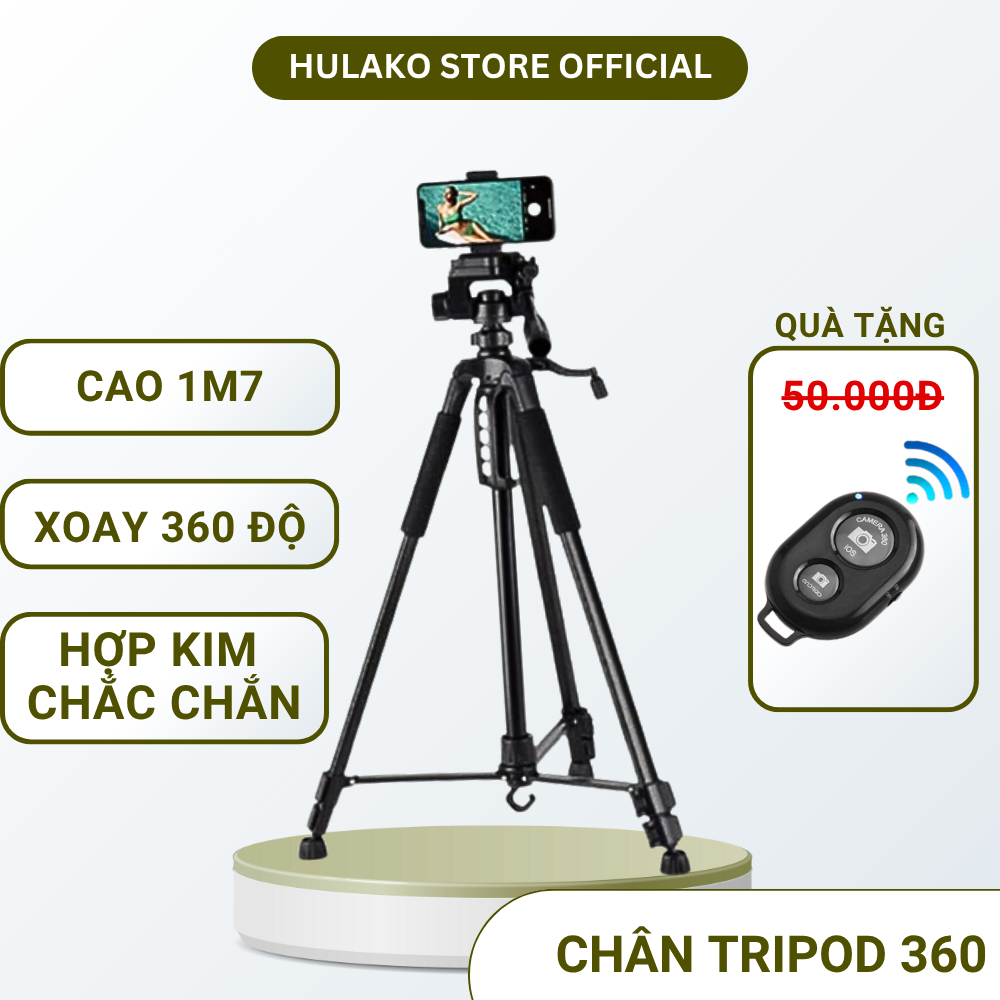 Chân Quay Máy Ảnh Điện Thoại Tripod 360 1m4 & 1m7  HULAKO Gập Gọn 55cm Tripod Quay Vlog Chụp Ảnh, Quay Video Đa Thiết Bị