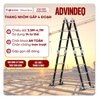 Thang nhôm gấp 4 đoạn nhập khẩu 3,5 - 4,7 mét đa năng ADVINDEQ, khóa chốt tự động, thang xếp gọn 4 khúc chữ M ladder