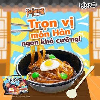 Kẹo dẻo Playmore 60g hình tô mì trộn Hàn Quốc Jajang, vị ngọt thanh từ mật mạch nha đường, xi-rô glucosekết hợp với