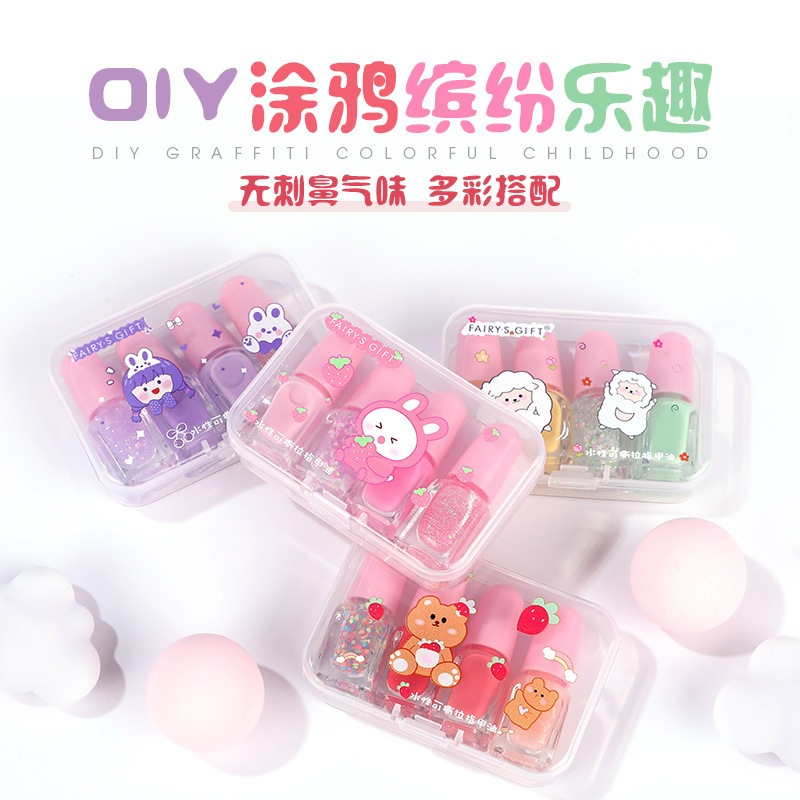 Bộ sơn móng tay cho trẻ em kèm hộp Fairy gift tự khô, lột được an toàn cho móng