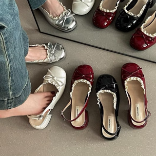 [Phom nhỏ-Chân dày to tăng size]Giày da bóng viền Ren đính nơ gót vuông 5p -AN09- Giày nữ MaryJane cao cấp có quai cài