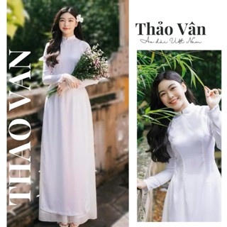 [Tay Dài] - Áo Dài Trắng Nữ Học Sinh Truyền Thống Chất Liệu Lụa Mỹ Cao Cấp, Cổ Trụ V 2cm - Áo Dài Thiết Kế Thảo Vân