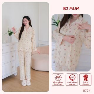  Bộ Bầu Mặc Nhà dáng dài Sau Sinh chất Đũi Cao Cấp – Thoải Mái Dễ Chịu thiết kế khóa kéo 2 bên tiện lợi - B724 B2MUM 
