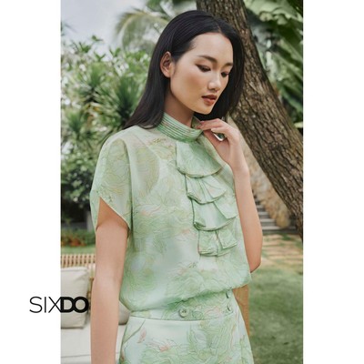 Quần váy tơ họa tiết phối cúc cạp SIXDO (Lime Tuytsi Skort)