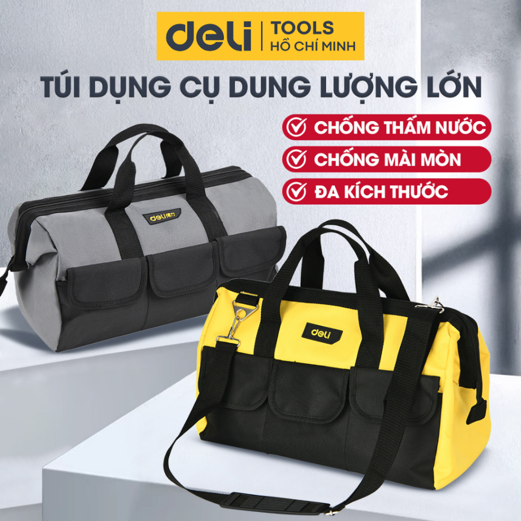 TÚI ĐỰNG ĐỒ NGHỀ DỤNG CỤ SỬA CHỮA DELI CÓ QUAI ĐEO - CHẤT LIỆU VẢI OXFORD CHỐNG NƯỚC, CHỐNG RÁCH
