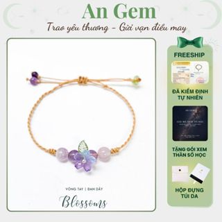 Lắc tay nữ đá tự nhiên dây đan An Gem, vòng tay nữ đẹp mix HOA ĐÁ năng lượng phong thủy freesize , vòng tay đôi nam nữ