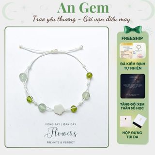 Lắc tay nữ đá tự nhiên dây đan An Gem, Vòng tay nữ đá tự nhiên 6 ĐÁ TRÒN MIX ĐÁ HOA freezise phối đá năng lượng