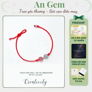 Lắc tay nữ đá tự nhiên đan dây An Gem, lắc tay vòng tay Chỉ Đỏ MIX 2 ĐÁ HẠT TRÒN lắc tay dây dan phối đá năng lượng