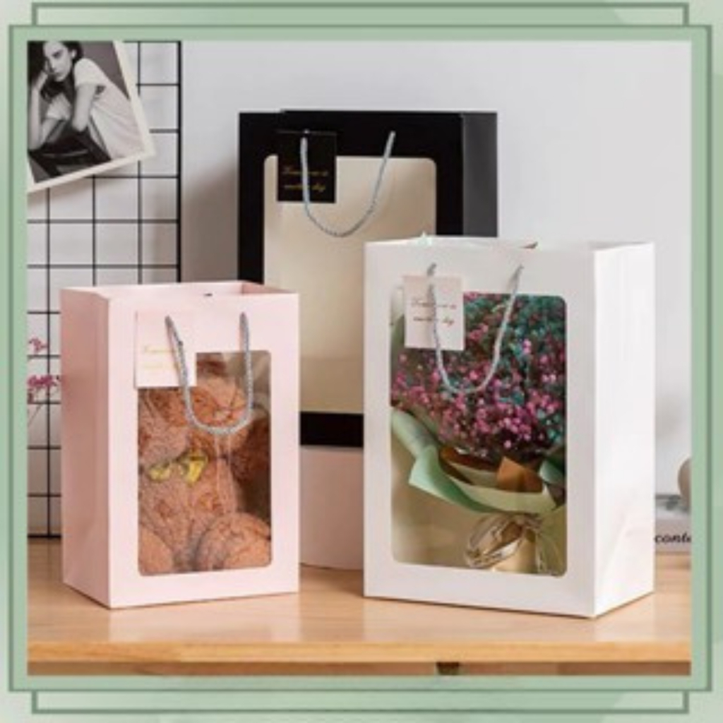 Túi giấy mặt kính đựng quà sinh nhật, đựng hoa trà , gấu bông- túi đựng quà tặng cửa sổ trong suốt