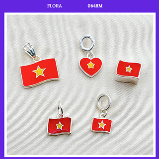  FLORA 0648M - Mặt dây chuyền charm mix vòng tay bạc ta hình Tổ Quốc trong tim lá cờ Việt Nam dành cho bé 