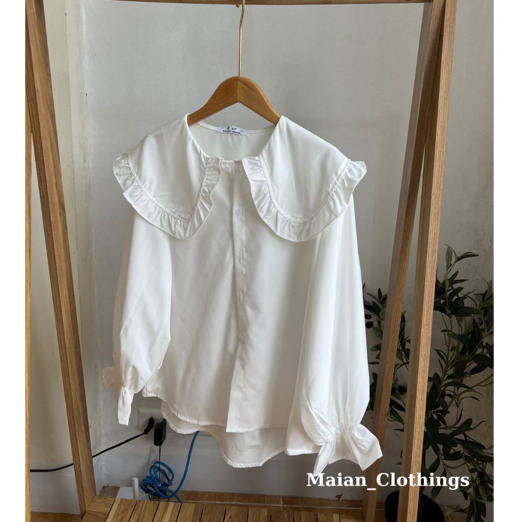 Áo sơ mi nữ tay phồng cổ tròn thời trang Maian kiểu sơ mi trắng dài tay thiết kế cổ bèo cá tính sang chảnh A8203