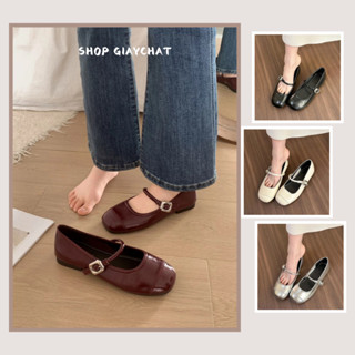 Giày Mary Jane Búp Bê Nữ, Giày Đế Bệt Quai Ngang Mũi Vuông Đủ Màu Đỏ Đen Kem Bạc || Mã N03